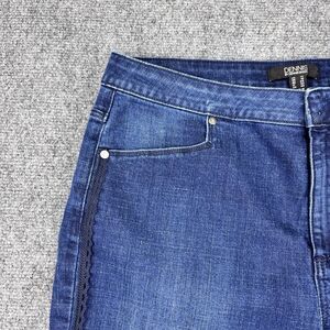 Dennis Basso Jeans 14 Blue Denim Lace Side Stripe Wide Leg